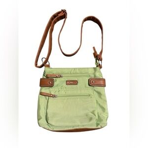 Roots Green and Brown Crossbody Bag with Leather Accents